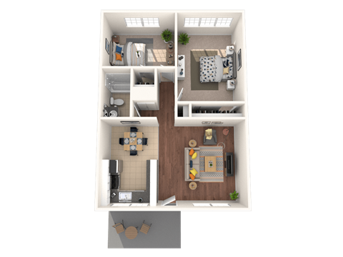 Floor plan for 2 beds, 1 bath, 846 sqft